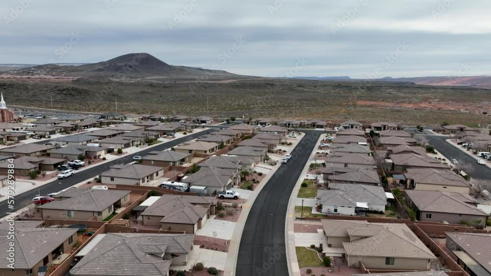 Aerial home residential neighborhood street. Aerial subdivision