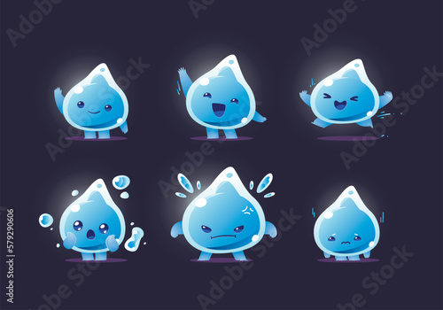 set of cute water drop fire character mascot collection	
