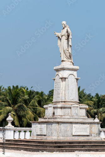 The statue of Jesus Christ at the ancient UNESCO heritage site of the Portuguese era church of Se Cathedral in Old Goa.