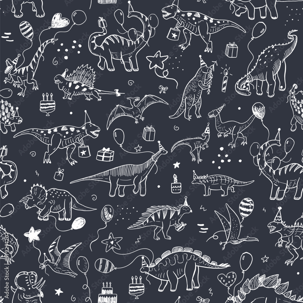 Dinosaur birthday vector line seamless pattern. Dinosaur birthday vector line seamless pattern.