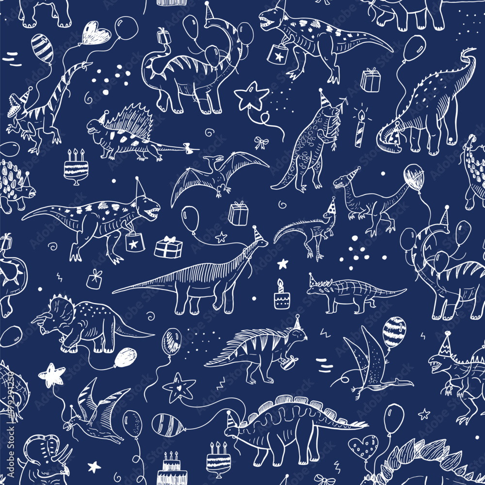 Dinosaur birthday vector line seamless pattern. Dinosaur birthday vector line seamless pattern.