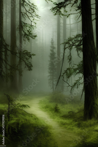 Path in the Dark forest  mysterious forest  for fantasy book cover. 