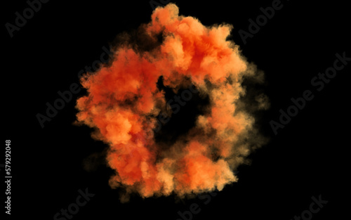 Orange smoke on black background, 3d rendering.