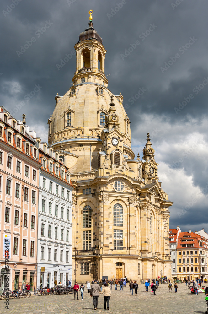 Frauenkirche (Church of Our Lady) on New Market square (Neumarkt), Dresden, Germany 