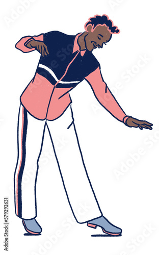 happy black man dancing solo - smiling man swing dance alone - isolated transparent background png clipart - retro party celebrating person illustration art