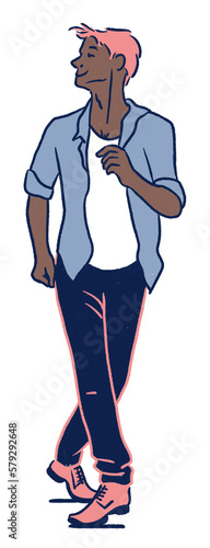 young happy black guy solo swing dance moves - man dancing old fashion style - isolated transparent background png clipart - retro dance party celebration character illustration art