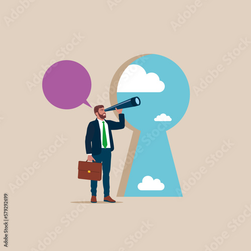 Businessman finds new business opportunities. Key to opening up new opportunities. Modern vector illustration in flat style