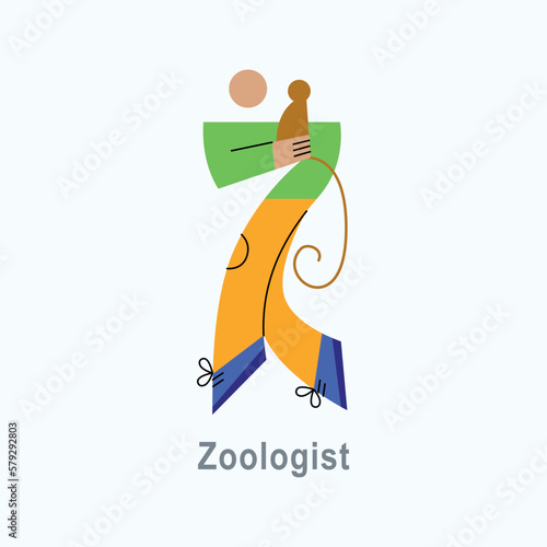 Vector illustration with Zoologist in flat style. Profession ABC series. Alphabet. Letter Z