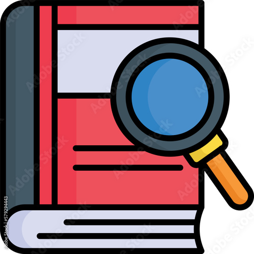 Magnifier with book, vector design of research book