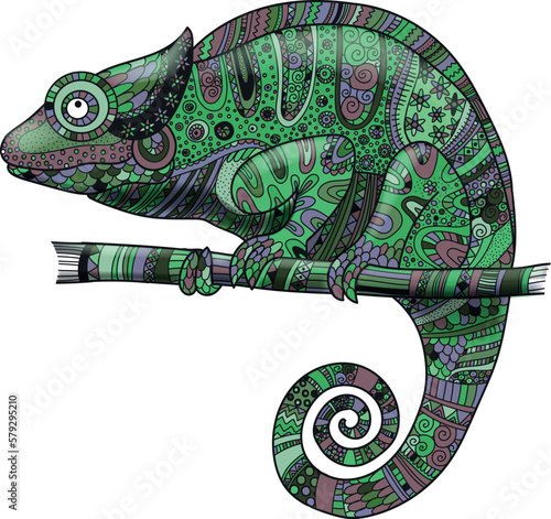 A beautiful decorative chameleon. Vector file for designs.