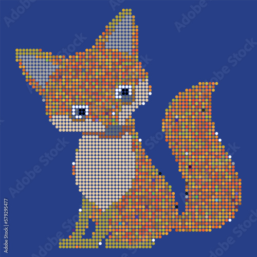Fox, drawn with dots of different colors, vector file.