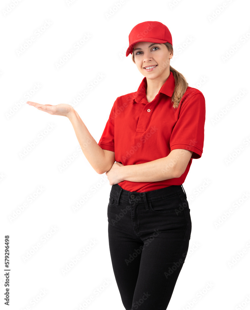 Young woman holding or showing hand to blank space smiling happily and positively, woman as parcel delivery woman isolated over white background. Shipment delivery. Straight photo
Young woman holding or showing hand to blank space smiling happily and positively, woman as parcel delivery woman isolated over white background. Shipment delivery. Straight photo