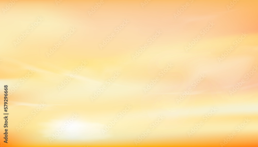 Sunrise with Yellow Sky and Cloud with bright light in Morning,Sunset Sky on Springtime,Vector horizon Golden hours with Orange Sky in Evening Summer,Beautiful natural banner for all Season background