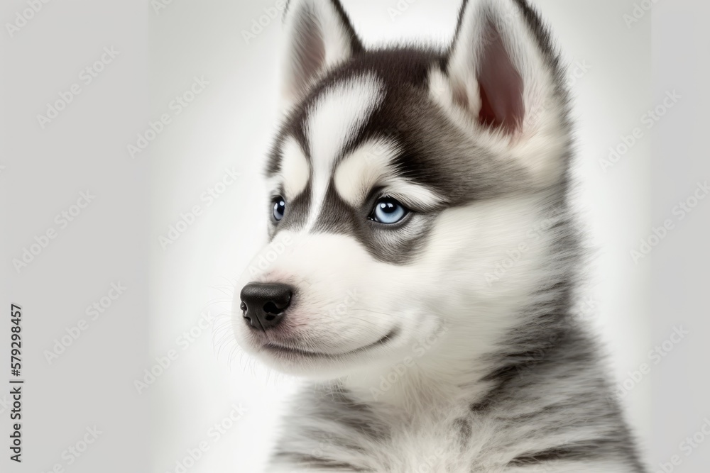 Adorable white background siberian husky puppy. Generative AI