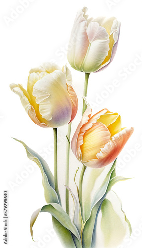 Watercolor painting of a beautiful tulip on a white background. AI Generative. #579299630
