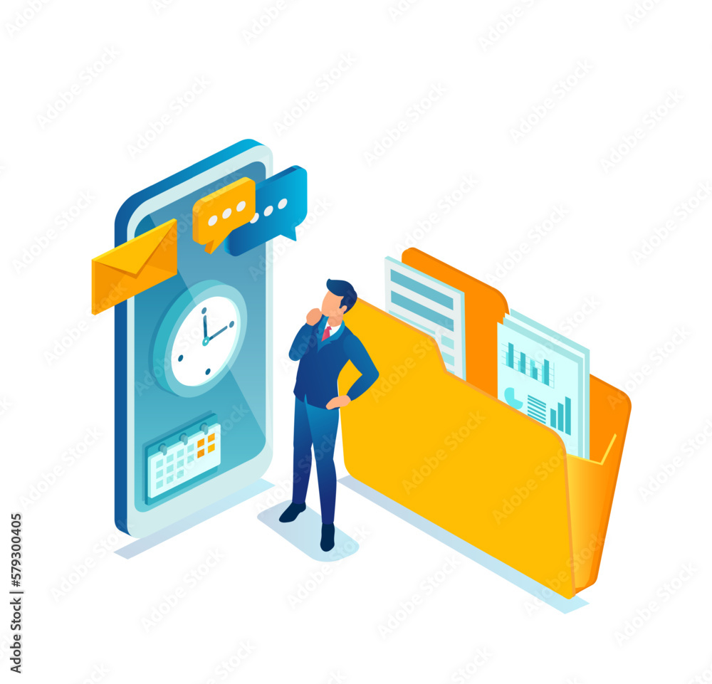 Vector of a busy businessman managing his time efficiently Vector of a busy businessman managing his time efficiently