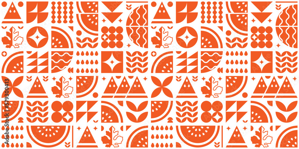 Abstract artwork of watermelon fruit pattern icon set. Simple flat vector art, illustration of cut watermelon symbols, leaves, seeds and various geometric shapes. Food theme silhouette, modern design. Abstract artwork of watermelon fruit pattern icon set. Simple flat vector art, illustration of cut watermelon symbols, leaves, seeds and various geometric shapes. Food theme silhouette, modern design.