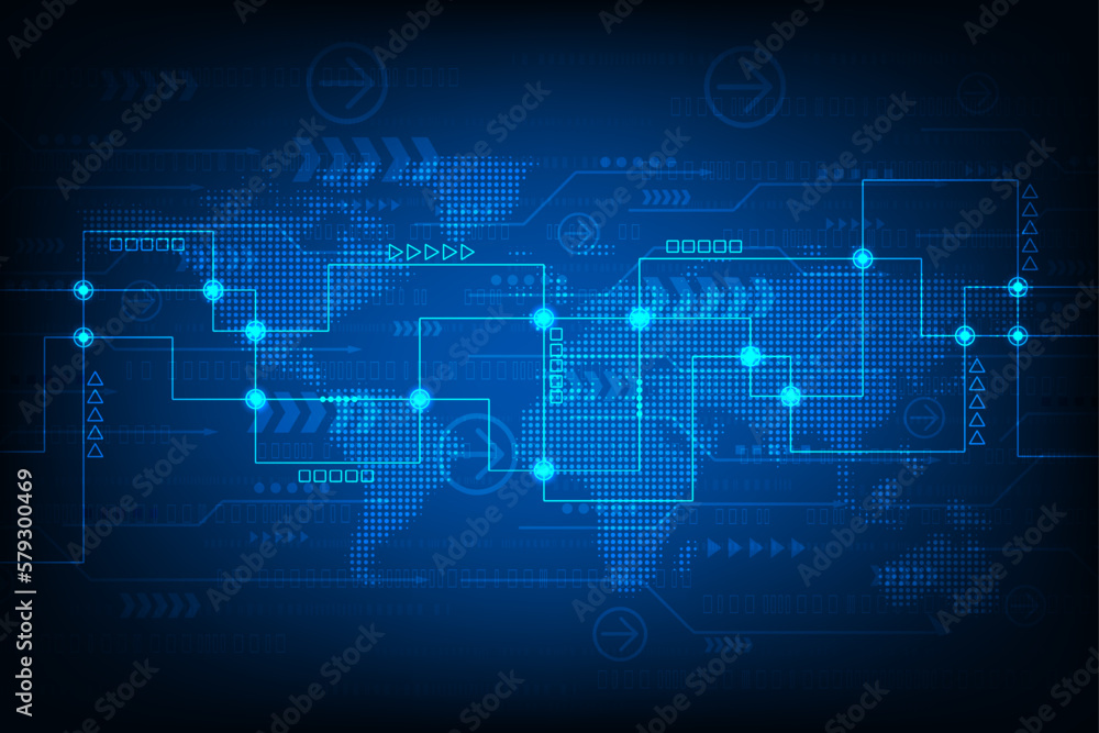 Vector abstract blue world map background. Concept of technology navigator.
