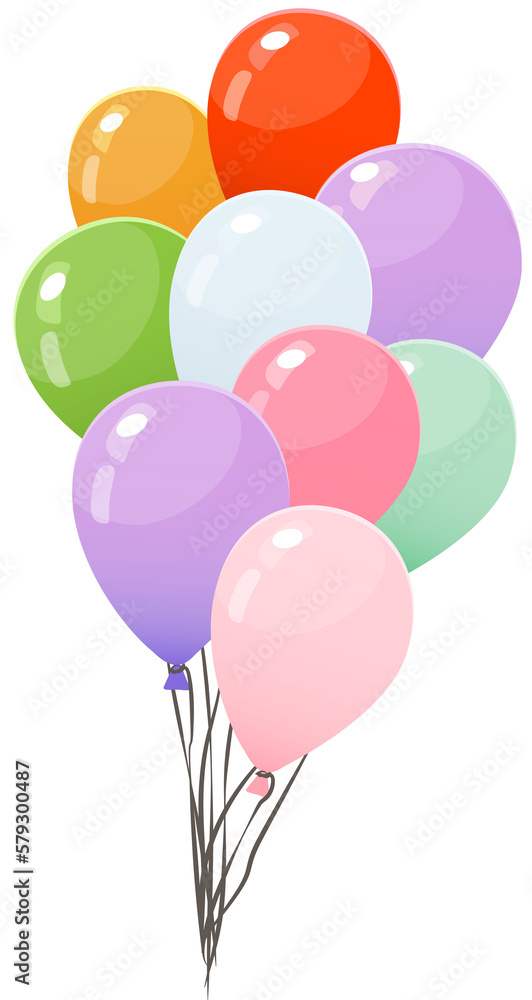 Nine party balloons of various colors Nine party balloons of various colors