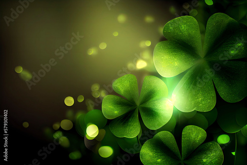 St. Patrick's Day abstract green background decorated with shamrock leaves