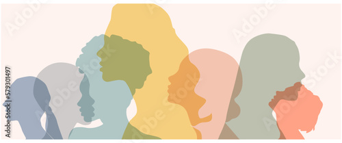 Women silhouette head isolated. Women's history month banner.	