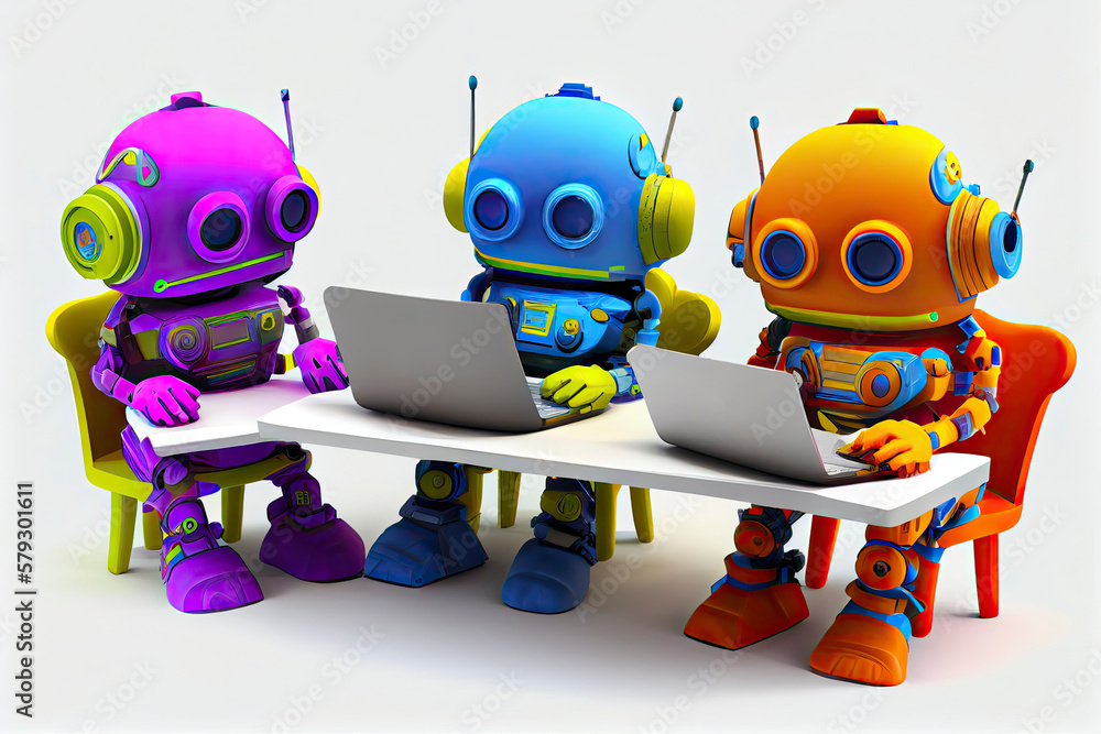 modern robot using laptop artificial intelligence technology concept modern robot using laptop artificial intelligence technology concept