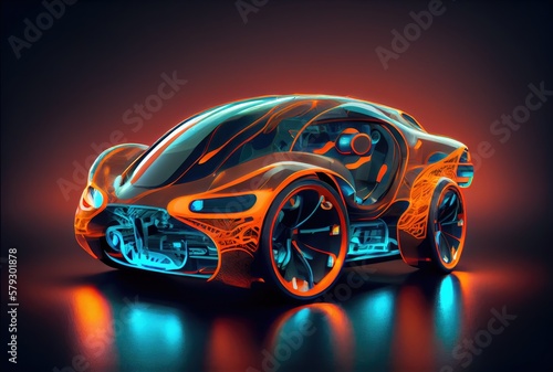 Future sport car on the modern cyberpunk background in the studio. Technology and transportation concept. Generative AI