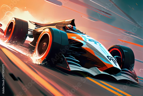 Grand prix racing car in the fast track background. Hobbies leisure and Sport tournament concept. Generative AI