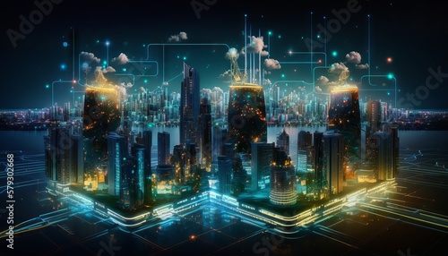 The smart city of cyberspace and metaverse digital data of futuristic and technology. Generative ai