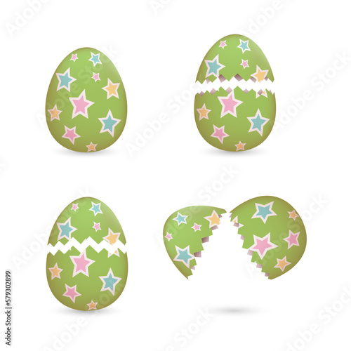 Cracked easter eggs painted with stars set