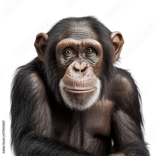 Print op canvas chimpanzee face shot , isolated on transparent background cutout , generative ai