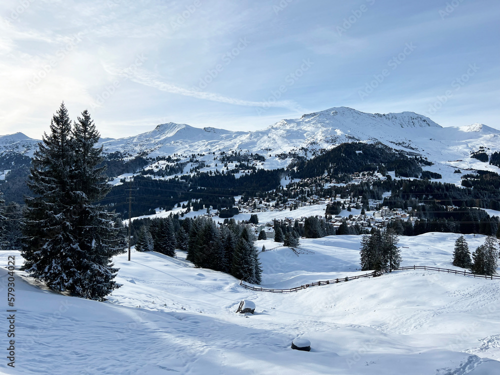 A fairytale winter atmosphere and a magnificent panorama on the mountine tourist resorts of Valbella and Lenzerheide in the Swiss Alps - Canton of Grisons, Switzerland (Schweiz)