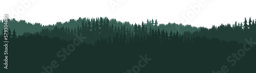 Forest blackforest vector illustration banner landscape panorama - Green silhouette of spruce and fir trees, isolated on white background..