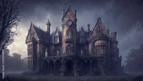 A Futuristic Gothic Victorian Mansion Lost in the Haunted Forest: Discovering | AI Generated