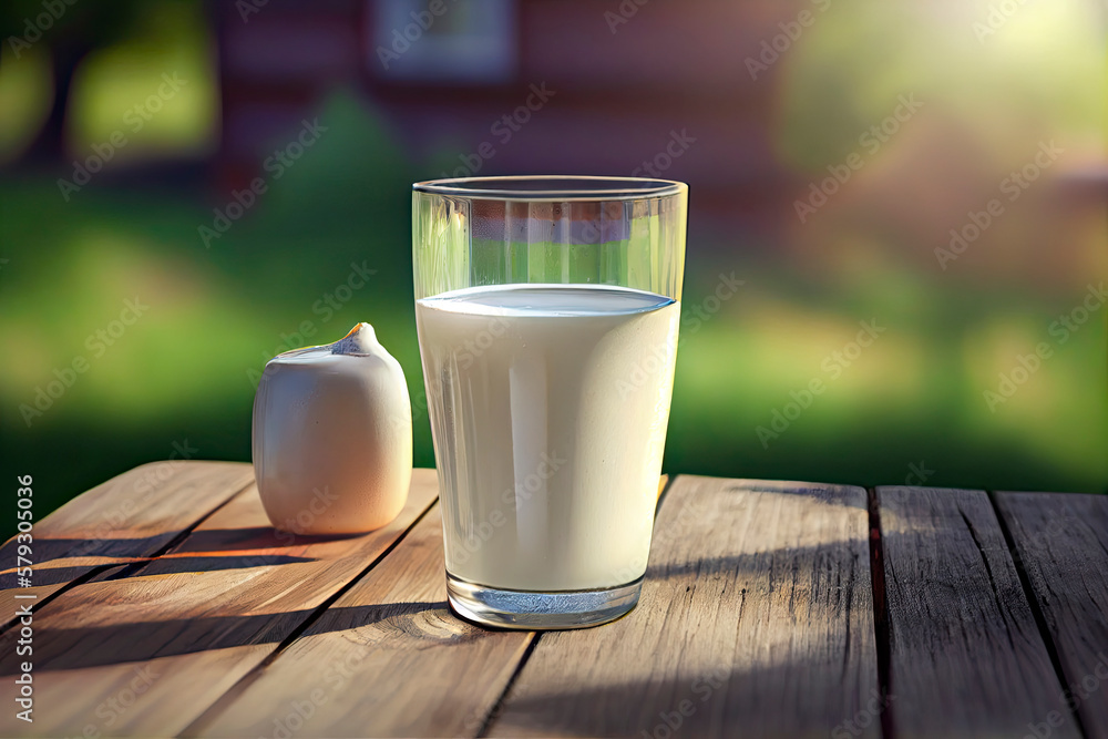 Milk in a pitcher and a glass on an old table Milk in a pitcher and a glass on an old table