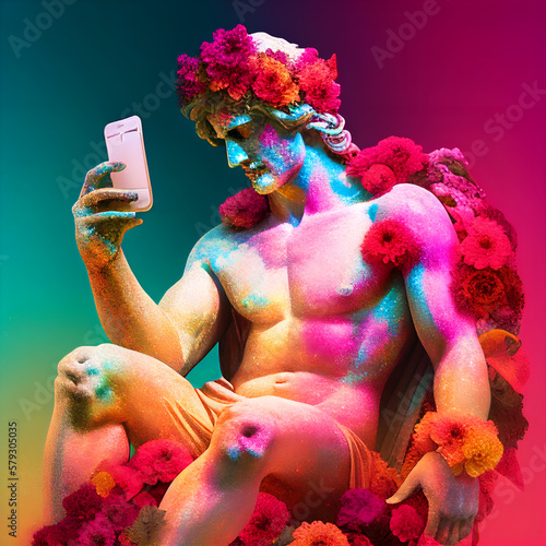 Obraz na płótnie Colorful statue with smartphone