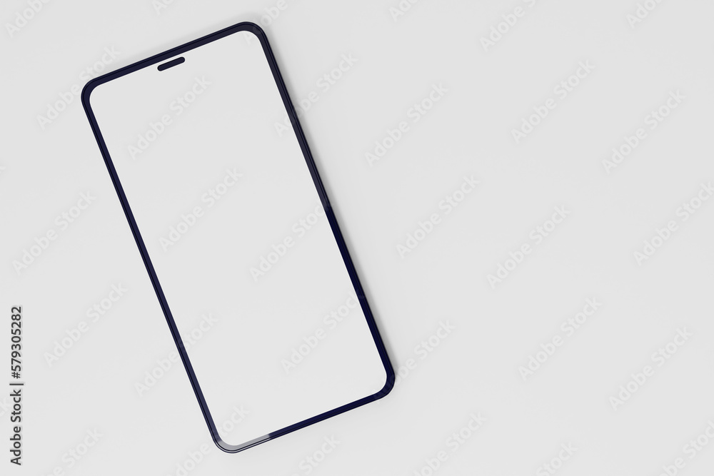 Smartphone with blank screen on white table mockup, flat lay, top view, product modern concept. Smartphone with blank screen on white table mockup, flat lay, top view, product modern concept.
