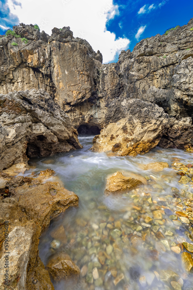 Natural Monument Complejo de Cobijeru, Beach of Cobijeru, Beach of Las Acacias, Llanes, Asturias, Spain, Europe Natural Monument Complejo de Cobijeru, Beach of Cobijeru, Beach of Las Acacias, Llanes, Asturias, Spain, Europe