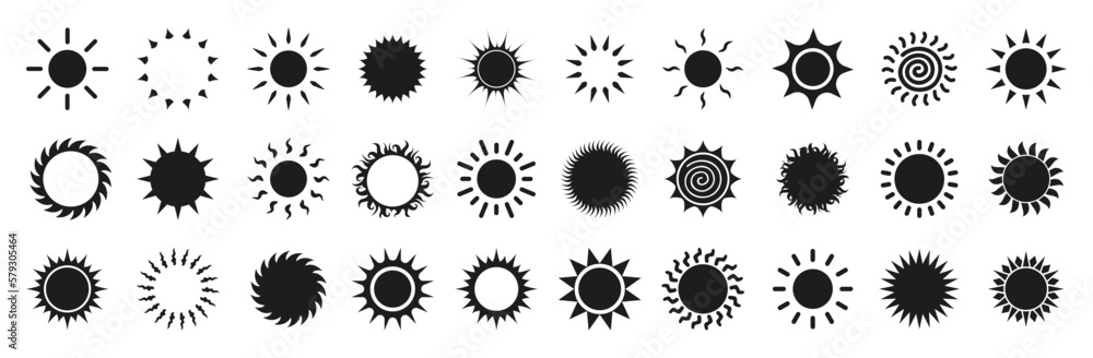Big set of sun icons in black. Sun icons collection Stock Vector ...