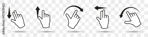 Set of hands touch gesture icons with shadow