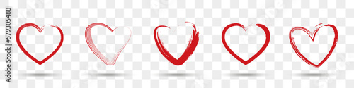 Heart icon collection. Set of red brush heart icons