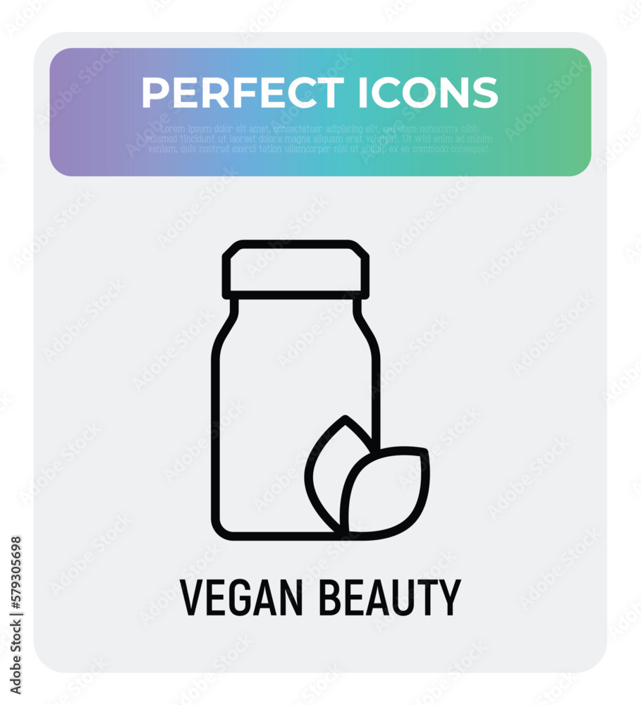 Vegan beauty thin line icon: bottle with leaf. Herbal supplement. Modern vector illustration for organic shop. Vegan beauty thin line icon: bottle with leaf. Herbal supplement. Modern vector illustration for organic shop.