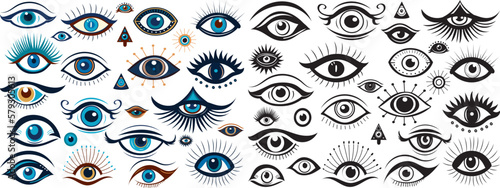set of mystical eyes for divination silhouette isolated vector
