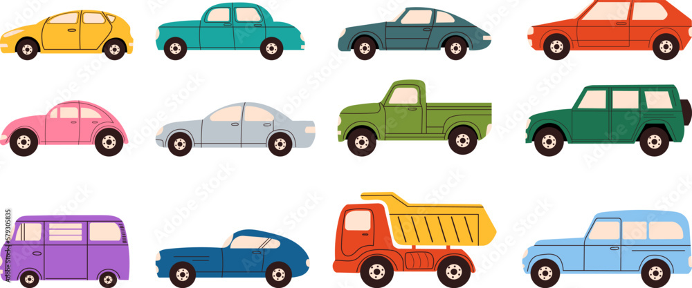 car set in flat style isolated, vector