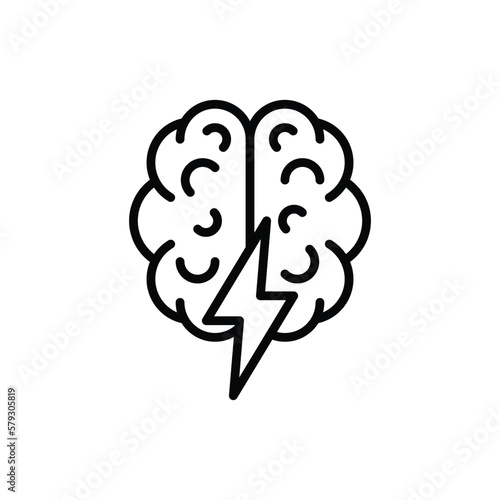 Brainstorm thin line icon: brain with flash. Creativity, inspiration, imagination. Modern vector illustration.