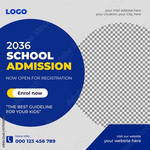 School Admission Social Media Post Design | Back To School With Discount Offer Social Media Post Template	
