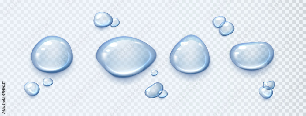 Set Of Transparent Drops Of Water Realistic Transparent Clear Water
