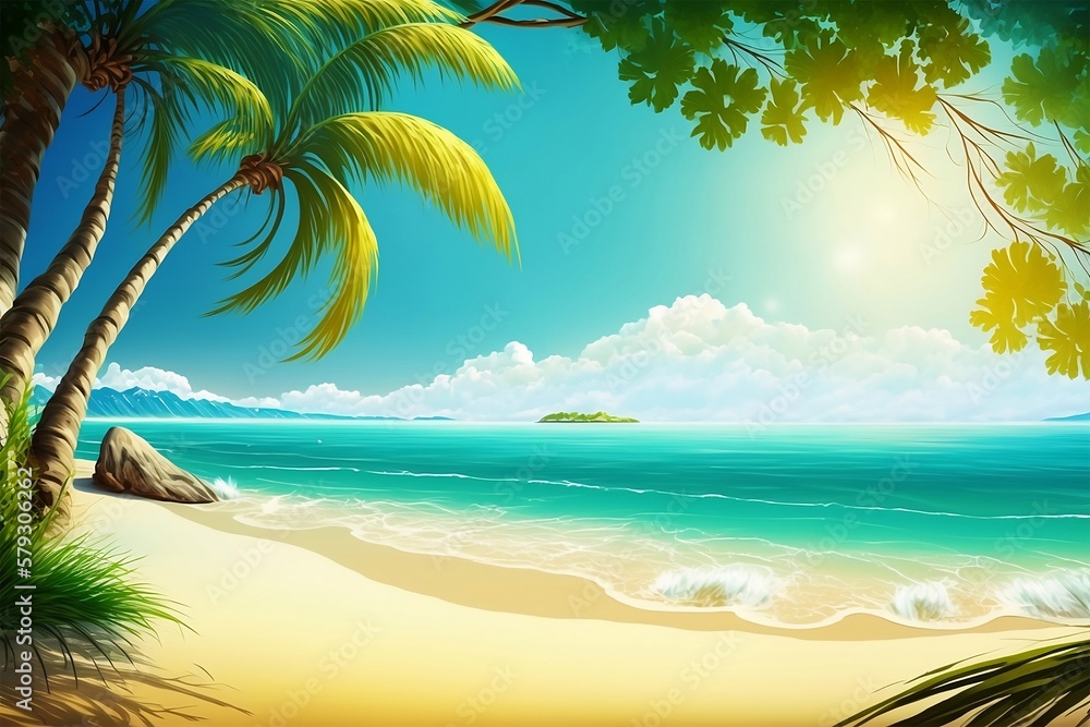 Beautiful summer beach with palm trees and turquoise ocean background. Generative ai Beautiful summer beach with palm trees and turquoise ocean background. Generative ai