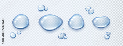 Set of transparent drops of water realistic. Transparent clear water drops. Isolated on transparent background. Realistic style. Drops, condensation on the surface