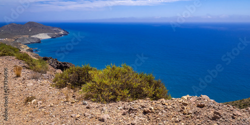Panoramic View from Vela Blanca Volcanic Dome, Cabo de Gata-Níjar Natural Park, UNESCO Biosphere Reserve, Hot Desert Climate Region, Almería, Andalucía, Spain, Europe